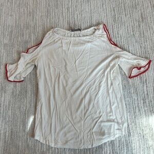 LOFT size small white and orange shoulder cut out shirt